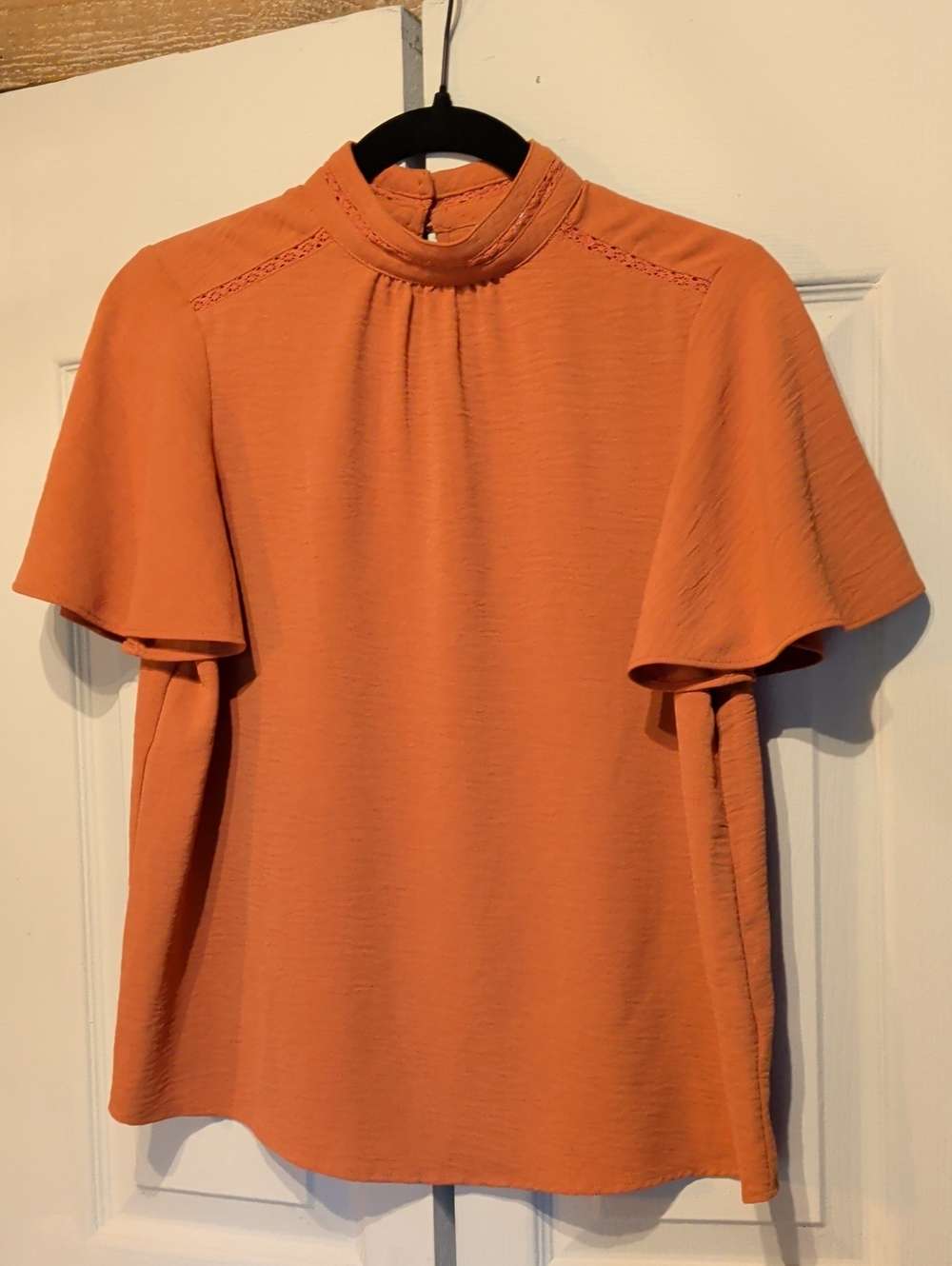 Joie Pumpkin Orange Mock-Neck Flutter Sleeve Blouse